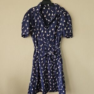 REVOLVE Navy Blue Asymmetrical Sailboat Print Dress